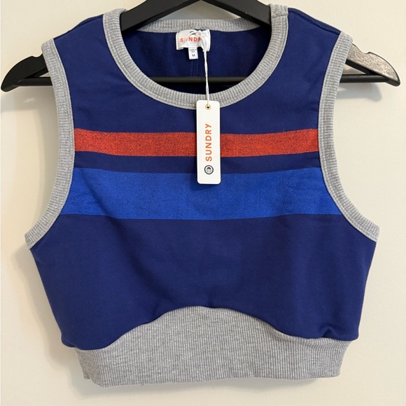 Sundry Open Back Crop Top Navy Stripe Cotton Modal Size Medium NWT - Picture 7 of 8
